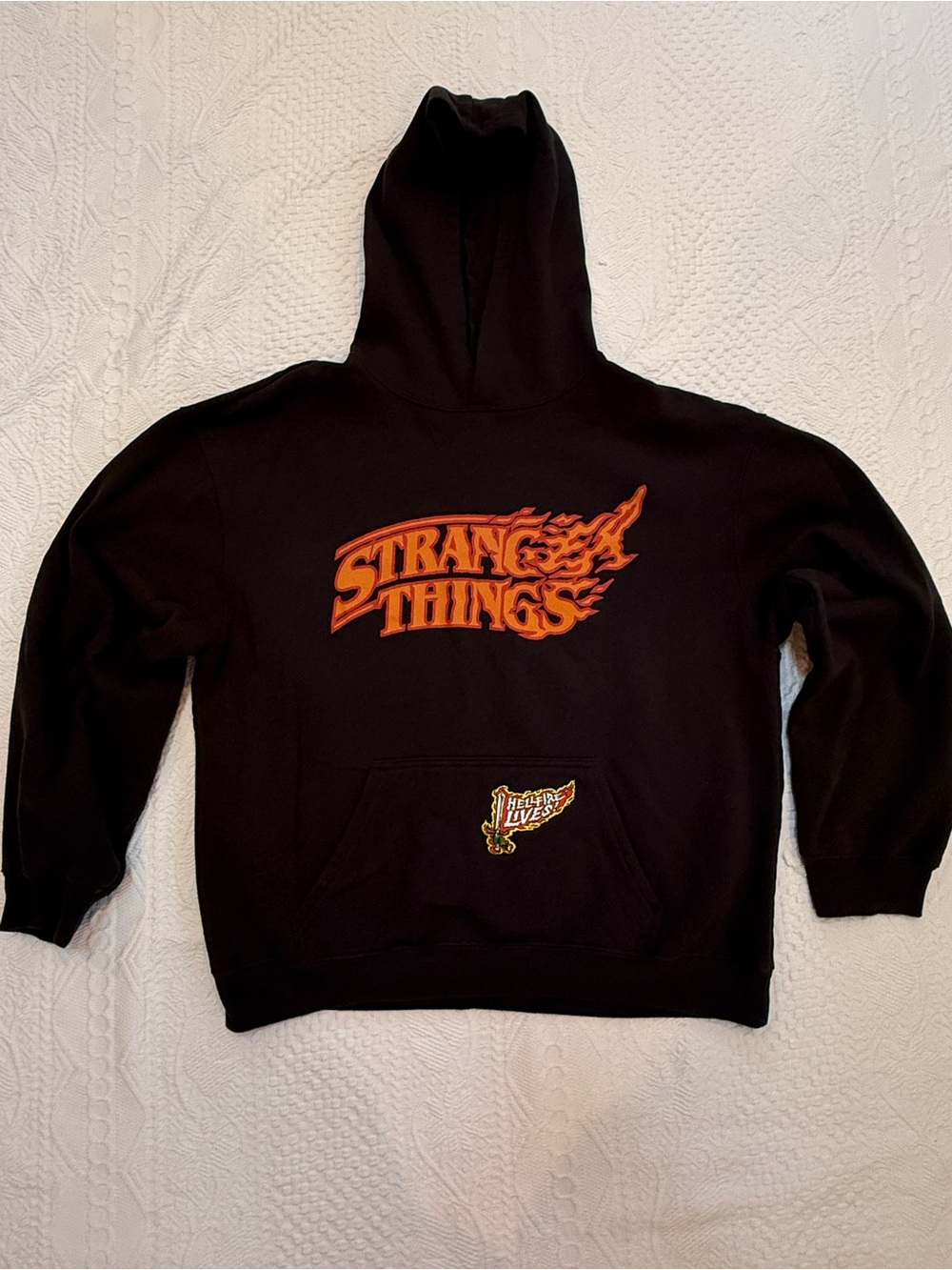 Stranger Things Hawkins Heros Hoodie Pullover Black Sweatshirt Size XL